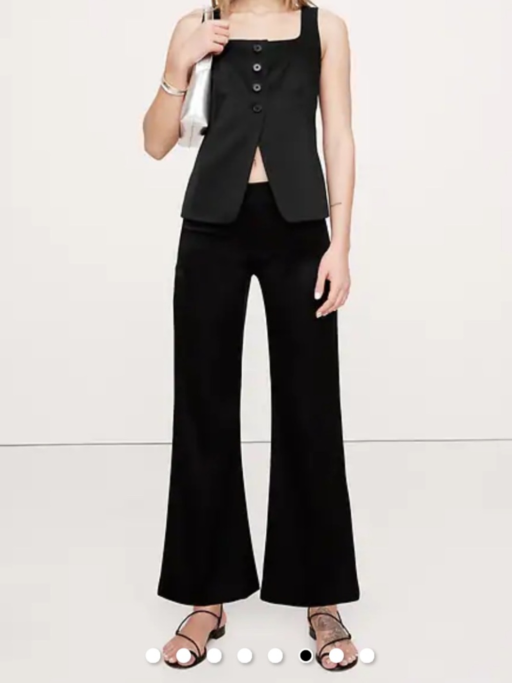 Satin Banana Rep. Black MID-RISE KICK-FLARE ANKLE PANT worn only in photo shoot
